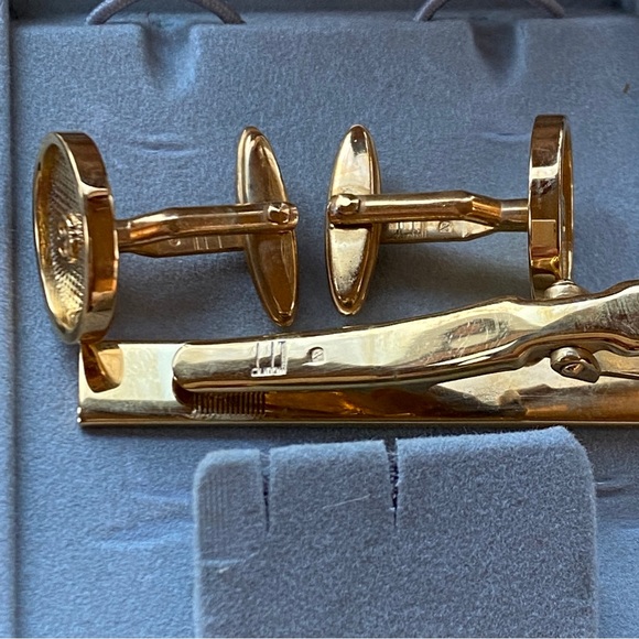 Dunhill d Logo Tie Clasp Cufflinks Set Vintage Gold Original Presentation Box - Picture 4 of 9